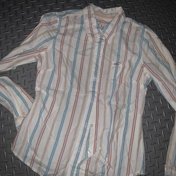 Hollister y2k preppy large striped classic button up spring casual formal - Picture 1 of 3